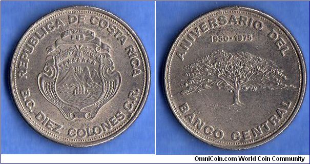 Denominacion 10 Colones. 25 aniversario del Banco Central de Costa Rica