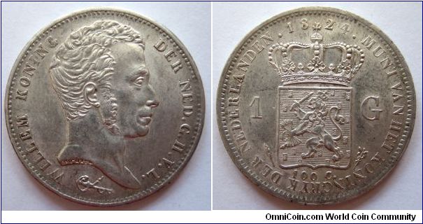 1 gulden with dash between crown & shield.