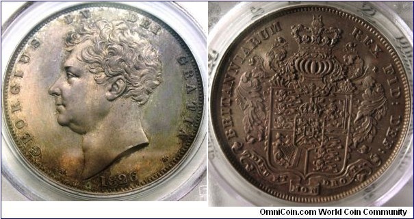 Crown - Septimo Edge PCGS PF64 George IV. One of the nicest graded by NGC/PCGS. Note the smooth cheek. Only 150 issued in the proof sets.