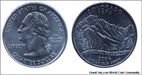 USA, 1/4 dollar, 2006, Cu-Ni, 24.26mm, 5.67g, George Washington, Colorado, 1876, Colorful Colorado, MM:P.                                                                                                                                                                                                                                                                                                                                                                                                                                  