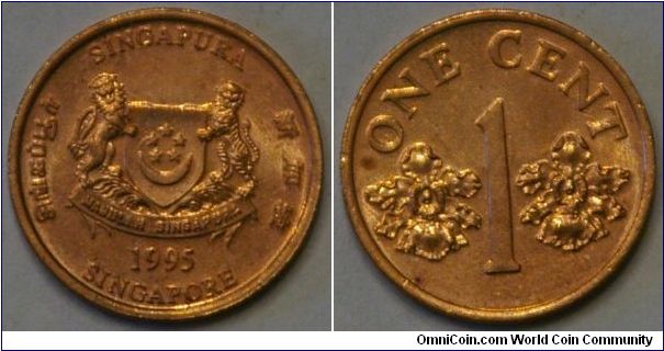 1 cent, orchids, Singapore's national flower, 16mm, Cu plated Zn (ref http://en.numista.com/catalogue/pieces1670.html)