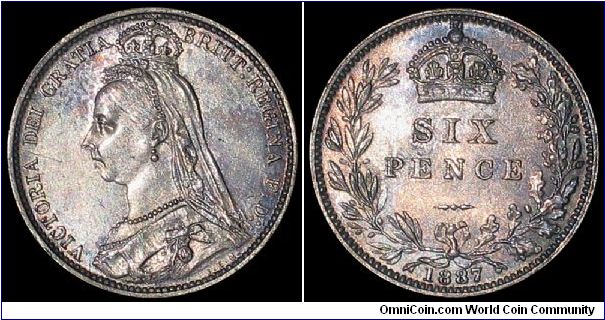 1887 Great Britain Sicpence, Victoria, Value Reverse.