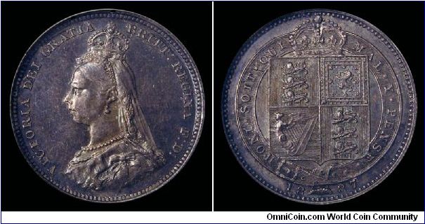 1887 Great Britain Shilling, Victoria Jubilee Head, Former NGC AU-58.