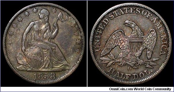 1858-O Seated Liberty Half Dollar.