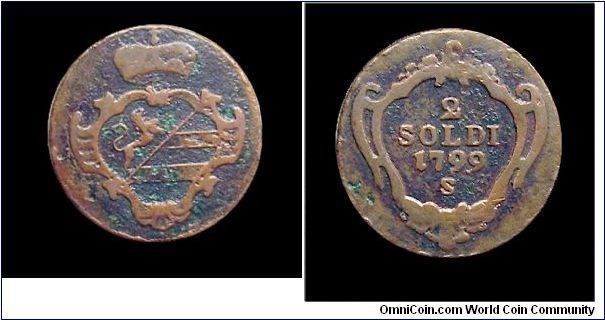 Territories under Habsburgic domination. Francis II - Gorizia.
2 soldi - Copper