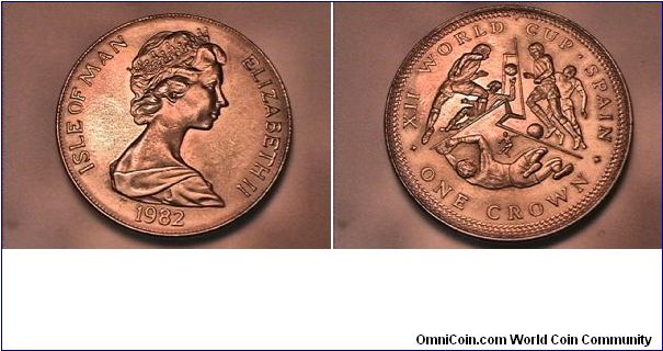 ELIZABETH II ISLE OF MAN
XII WORLD CUP SPAIN ONE CROWN
copper-nickel