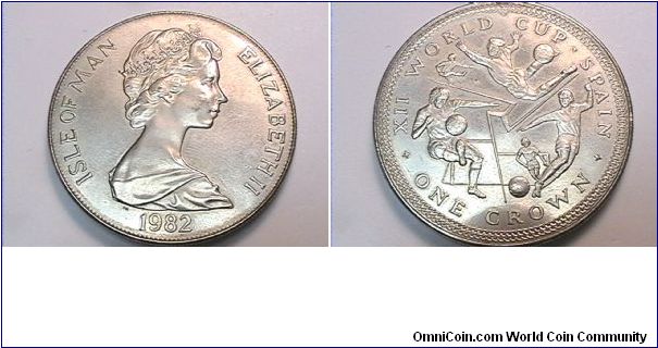 ELIZABETH II ISLE OF MAN, XII WORLD CUP SPAIN ONE CROWN
copper-nickel