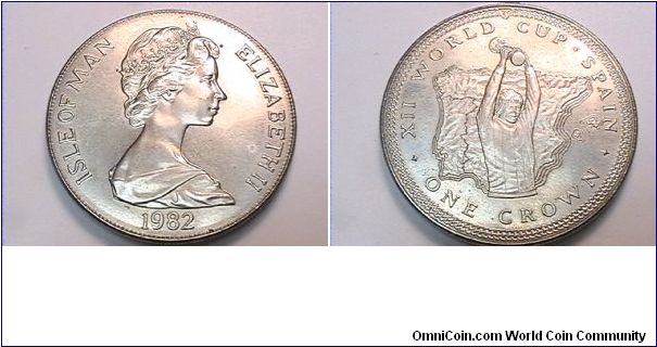 ELIZABETH II ISLE OF MAN, XII WORLD CUP SPAIN ONE CROWN
copper-nickel