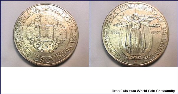 REPVBLICA PORTVGVESA 50 ESCVDOS,IV CENTENARIO DA PVBLICACAO DE OS LVSIADAS 1572-1972
0.6500 silver