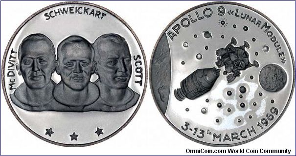 Whoops, this Apollo 9 medallion is the third in its series, with McDivitt, Schweickert & Scott, 3 - 13 March 1969.