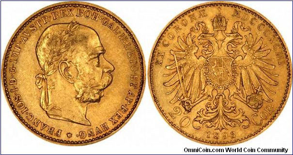 Another non-restrike Austrian gold bullion coin, a 20 Corona.