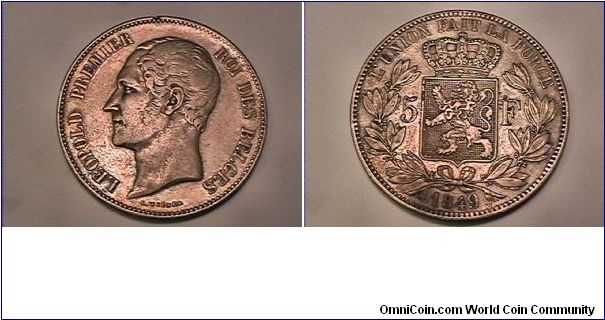 LEOPOLD PREMIER ROI DES BELGES
L'UNION FAIT LA FORCE, 5 FRANCS
0.900 silver