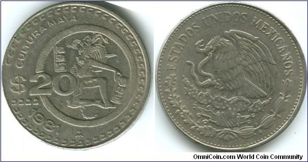 1981 Mexican 20 Pesos
Slightly offstruck