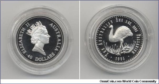 1995 $40 1 oz Palladium Proof Emu coin
