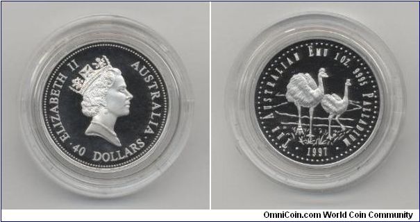 1997 $40 1 oz Palladium Proof Emu coin