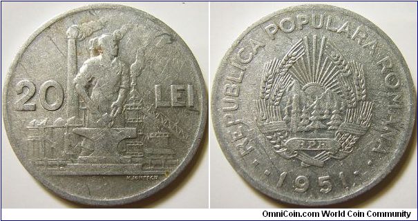 Romania 1951 20 lei. Special thanks to Banivechi!