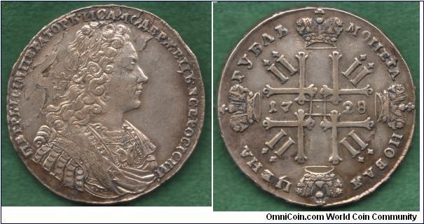 1728 Ruble
Peter II, 
Bitkin 59