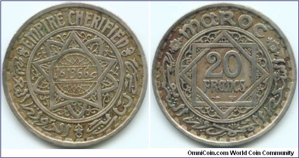 Morocco, 20 francs 1366 (1946).
