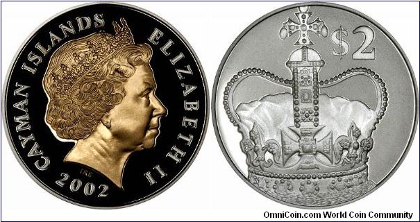 St. Edward's Crown on Reverse of 2002 Cayman Islands $2, for the Queen's Golden Jubilee.