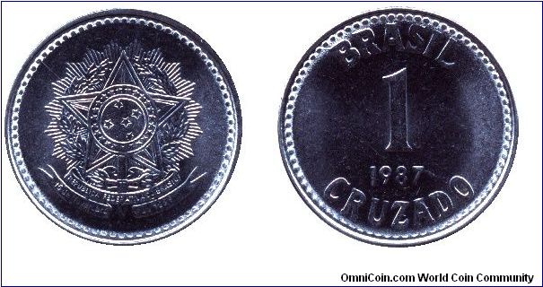 Brazil, 1 cruzado, 1987, Steel.                                                                                                                                                                                                                                                                                                                                                                                                                                                                                     