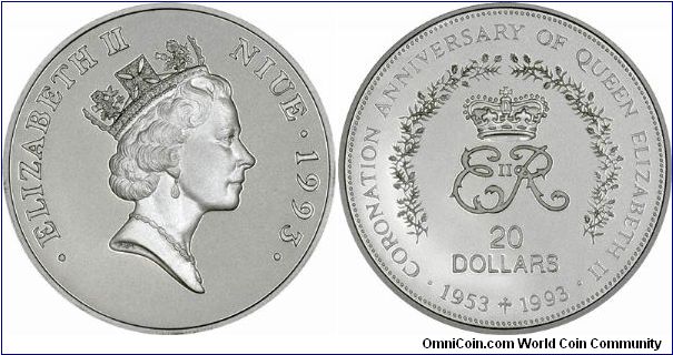 Silver proof $20 for 40th Anniversary of Coronation.