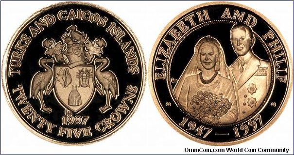 Misleadingly described on its certificate (issued by Westminster) as a '1/4 oz Gold Proof Coin'. We weighed it as 7.75 grams which in itself is a slight negative tolerance, but as the coin is only made of 14 carat gold, the actual fine gold content is only 0.1453 troy ounces or closer to 1/7th of an ounce. Are we being slightly picky, or are some coin marketers and promoters doing a Phineas T Barnum on their customers?
Nearly forgot to mention this is a Golden Wedding issue. As the portraiture