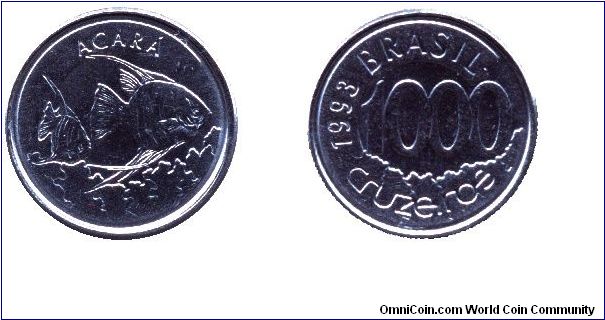 Brazil, 1000 cruzeiros, 1993, Steel, Acara, Axcara                                                                                                                                                                                                                                                                                                                                                                                                                                                                  