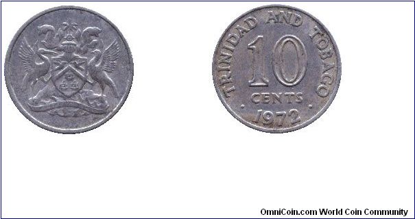 Trinidad & Tobago, 10 cents, 1972, Cu-Ni, Coat of Arms.                                                                                                                                                                                                                                                                                                                                                                                                                                                             