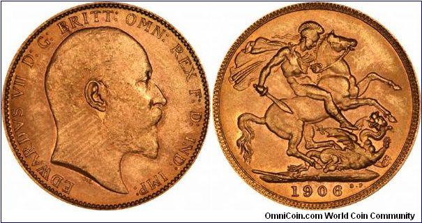 Melbourne Mint 1906 Edward VII sovereign. Just happened to be a particularly nice looking coin, but we didn't notice the thumbprint on the obverse!