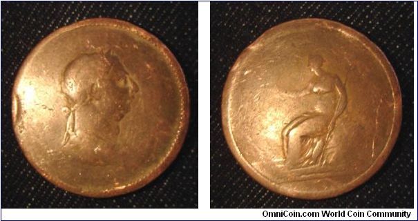 Hard to make out the date on this penny, from the 1790's. Similar in design to the half penny I added a bit ago, but much larger.
