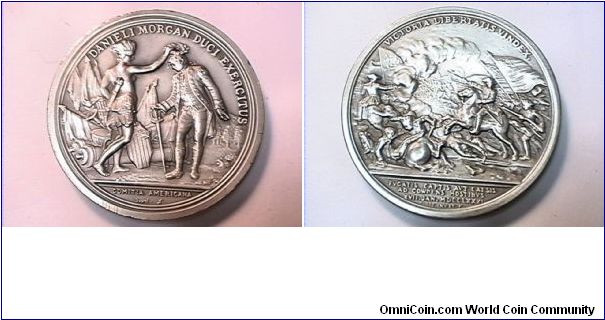 Pewter medal, depicting Brigadier General Daniel Morgan and the Victory at Cowpens 1871