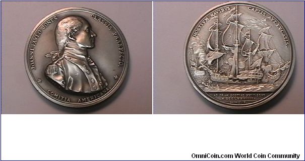 Pewter medal, depicting Captain John Paul Jones, and the Caputer of the Serapis 1779