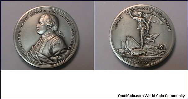 Pewter medal, depicting Major General Natanael Greene for the Battle at Eutaw Springs 1781