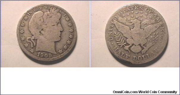 1909-S US BARBER HALF DOLLAR.
0.900 silver