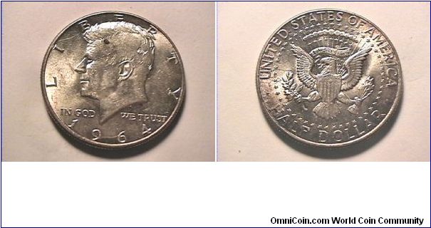 US 1964 KENNEDY HALF DOLLAR. 0.900 silver