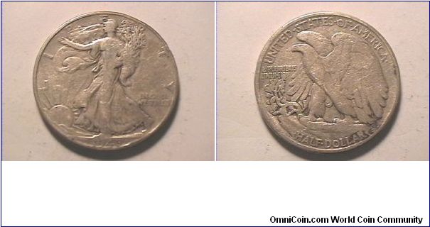 US 1946 WALKING LIBERTY HALF DOLLAR. 0.900 silver