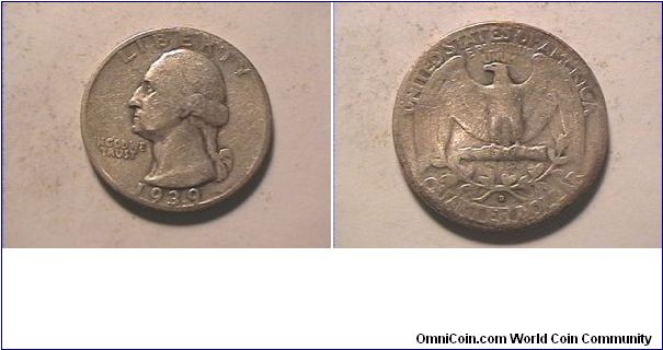 US 1939-D WASHINGTON QUARTER DOLLAR. 0.900 silver