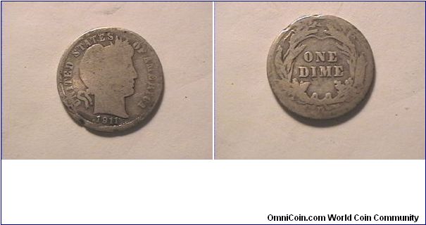 US 1911-D BARBER DIME.
0.900 silver