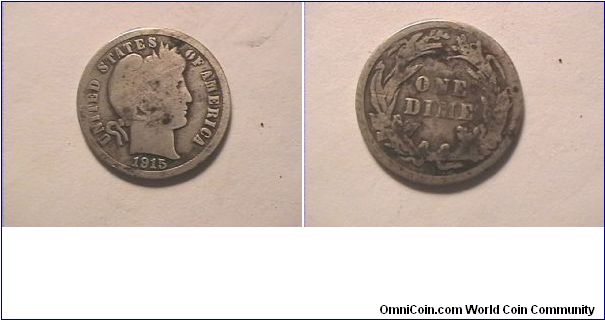 US 1915 BARBER DIME.
0.900 silver