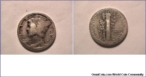 US 1934 MERCURY DIME.
0.900 silver