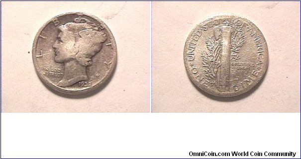 US 1938 MERCURY DIME. 0.900 silver