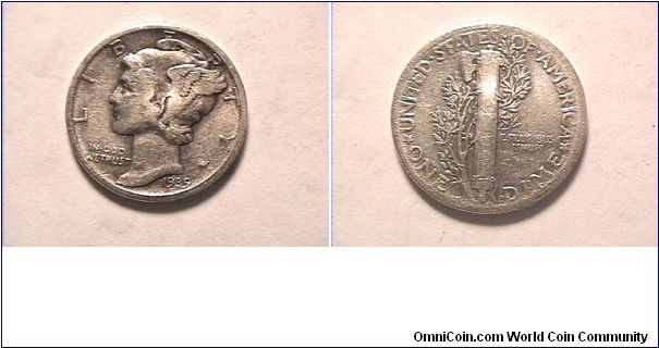 US 1939 MERCURY DIME. 0.900 silver