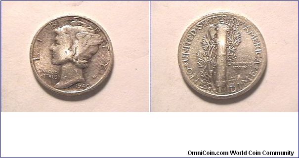 US 1940-S MERCURY DIME. 0.900 silver