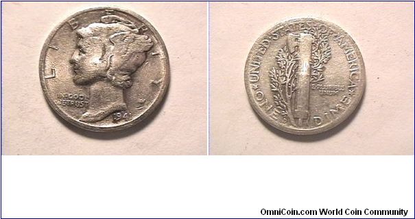 US 1941-D MERCURY DIME. 0.900 silver