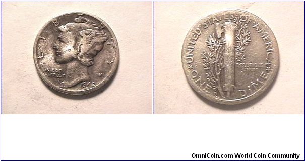 US 1942-D MERCURY DIME. 0.900 silver