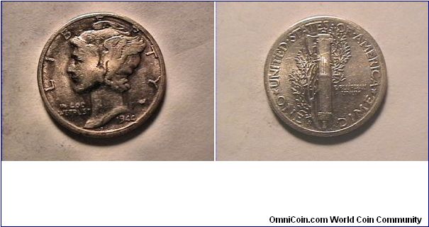 US 1944-S MERCURY DIME.
0.900 silver