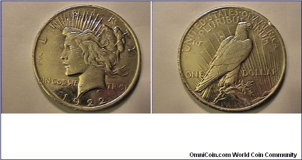 US 1922 PEAXE SILVER DOLLAR. 0.900 silver