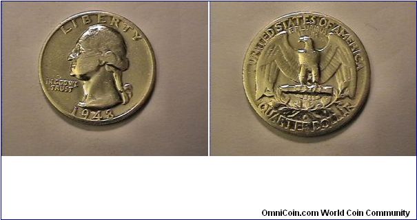 US 1948-S WASHINGTON QUARTER DOLLAR. 0.900 silver