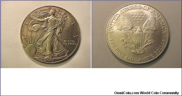 US 2001 AMERICAN SILVER EAGLE. 0.999 silver