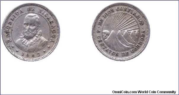 Nicaragua, 5 centavos, 1962, Cu-Ni, Francisco Hernandes de Cordoba, B.C.N.                                                                                                                                                                                                                                                                                                                                                                                                                                          
